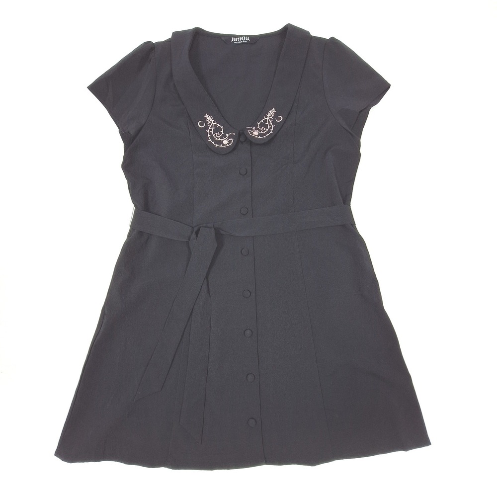 Disturbia Rosethorn Embroidered Collar Mini Shirt Dress Womens 10 Black Goth